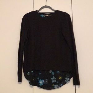 Black floral mixed media sweater